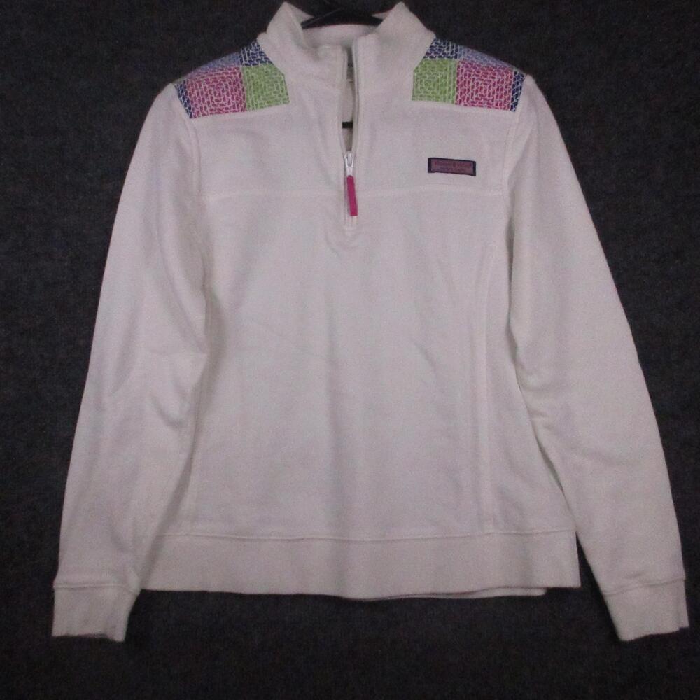 Vineyard Vines Sweatshirt Womens Small White 1/4 Zip Mock Neck Whale Colorblock